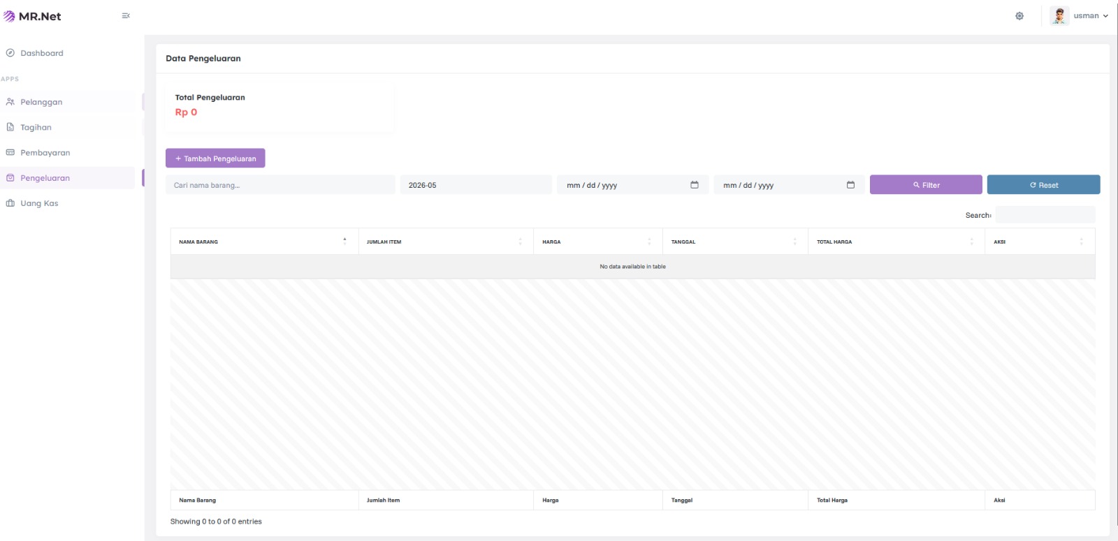 MR.Net payment reporting screen preview