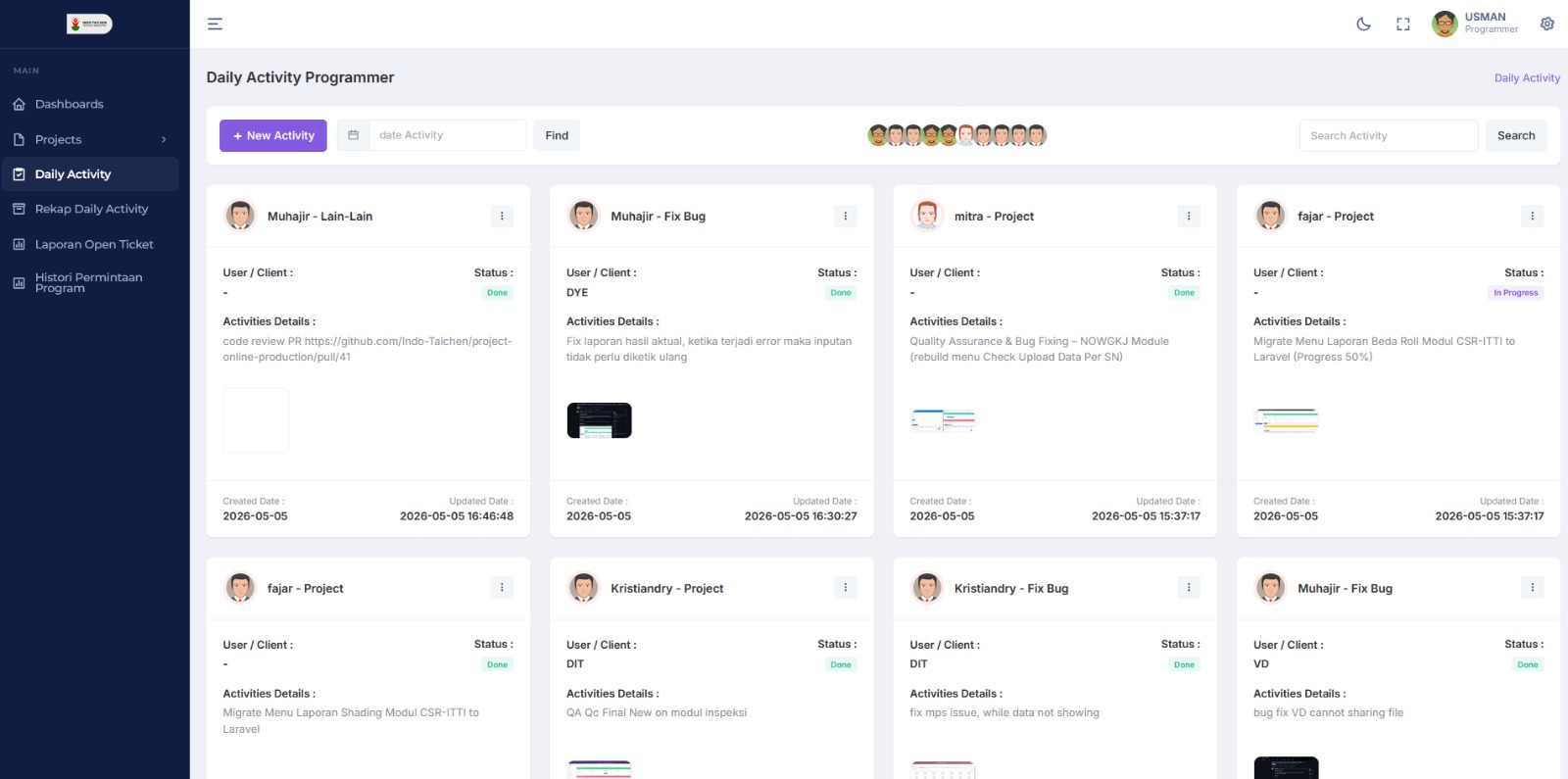Daily activity programmer interface preview